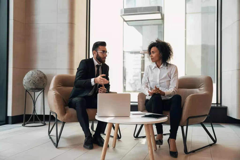 Business owners reviewing strategy